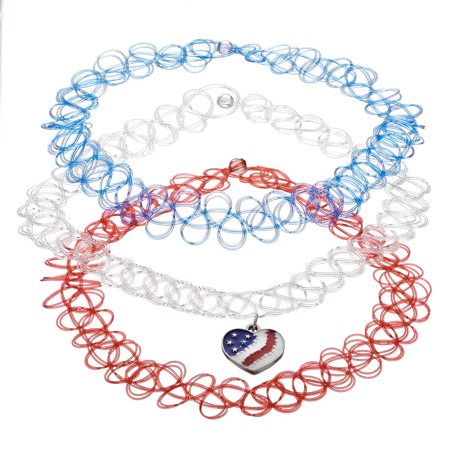 Red, White & Blue Tattoo Choker Set with Heart Charm